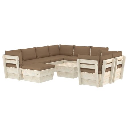 vidaXL Salon de jardin palette 10 Pièces avec coussins Épicéa imprégné