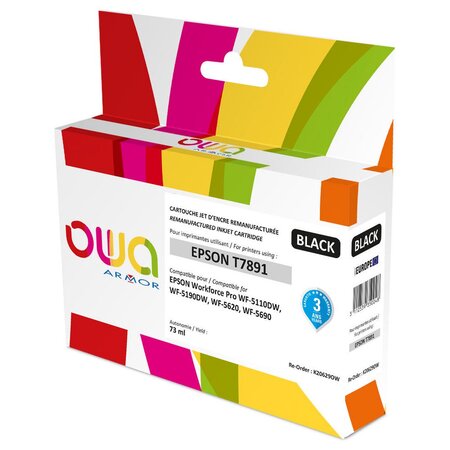 Cartouche d'encre remanufacturée, compatible pour epson t7891xxl, très gande capacité - noir (blister 1 unité)