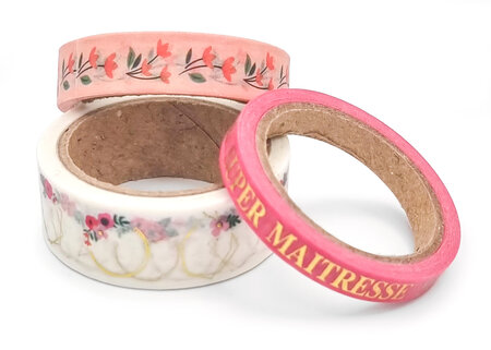 Ruban adhésif Washi-tape Super Maitresse 3 pièces