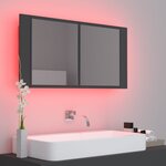 vidaXL Armoire de salle de bain à miroir LED Gris 90x12x45 Acrylique