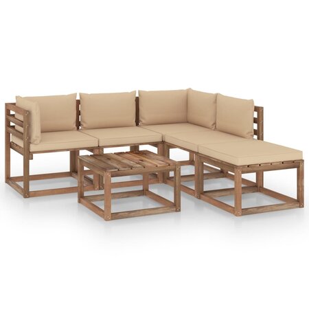 vidaXL Salon palette de jardin 6 Pièces et coussins Bois de pin imprégné