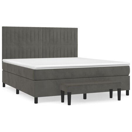 vidaXL Lit à sommier tapissier et matelas Gris foncé 160x200cm Velours
