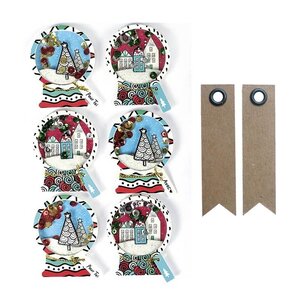 6 stickers 3D de Noël Boules de neige 5 cm + 20 étiquettes kraft Fanion