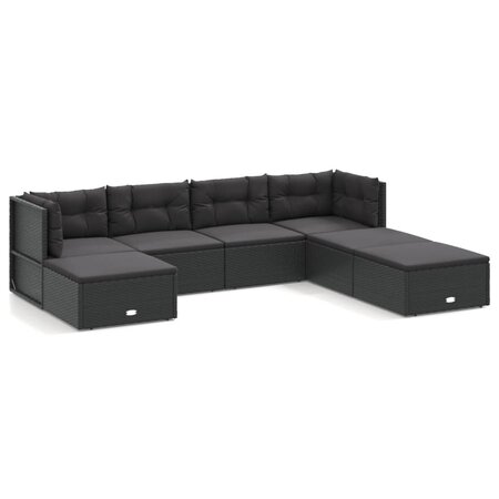 vidaXL Salon de jardin 7 Pièces avec coussins Noir Résine tressée