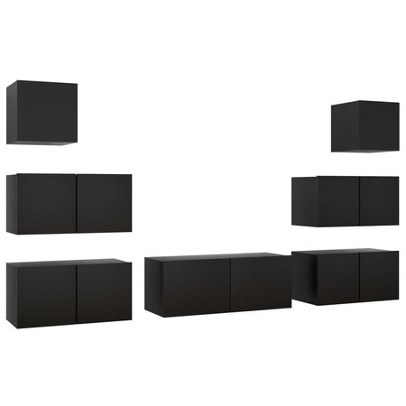 vidaXL Ensemble de meuble TV 7 Pièces Noir Aggloméré