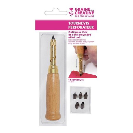 Tournevis perforateur avec 6 embouts pour Cuir et Fimo Cuir