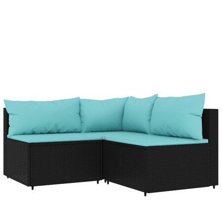 vidaXL Salon de jardin 3 Pièces avec coussins Noir Résine tressée