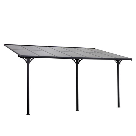 Pergola rigide alu. polycarbonate dim. 4 35L x 3l x 2 7H m pavillon de jardin adossable gris