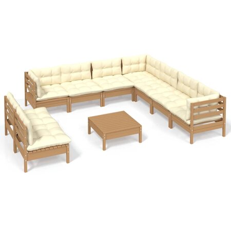 vidaXL Salon de jardin 10 Pièces avec coussins Marron miel Bois de pin
