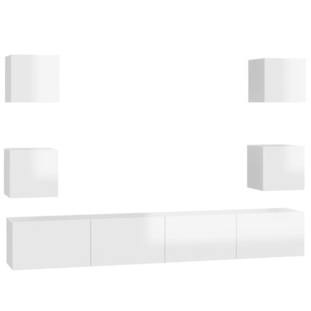 vidaXL Ensemble de meubles TV 6 Pièces Blanc brillant Aggloméré
