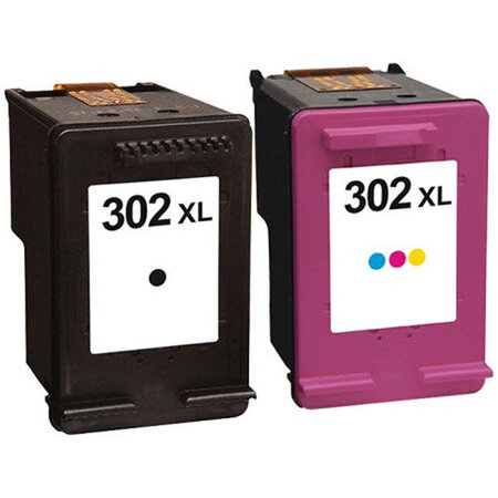Pack 2 cartouches d'encre n° 302 xl noir et couleur grande capacité pour imprimante hp envy 4525