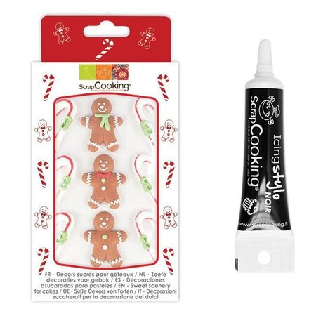 9 décors sucrés Pain d'épices + Stylo de glaçage noir