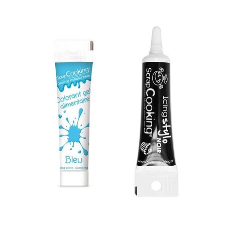 Gel colorant alimentaire bleu 20 g + Stylo de glaçage noir
