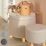 Tectake Tabouret avec coffre de rangement aspect lin SUNA capitonné - gris foncé