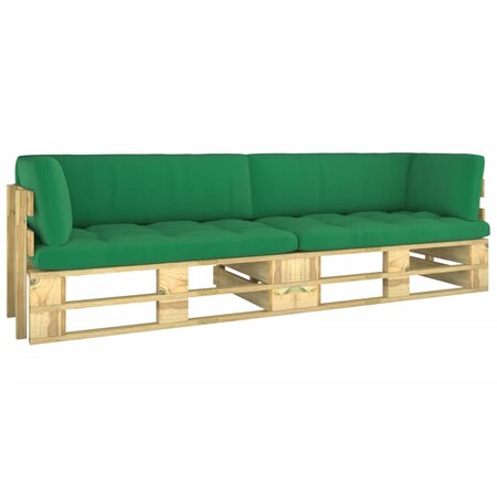 vidaXL Canapé palette 2 places avec coussins Pin imprégné de vert