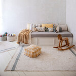 Tapis lavable beige avec rayures bleues 140 x 200 cm