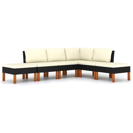 vidaXL Salon de jardin 6 Pièces avec coussins Résine tressée Noir