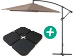 Parasol jardin déporté Alu "Ilios" - Rond - Ø 3 m - Taupe - Dalles incluses