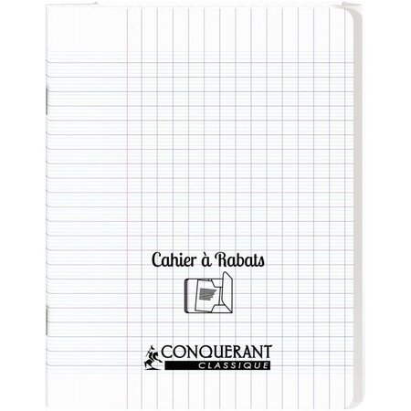 Cahier 48 pages seyès 90 g avec couverture polypropylène incolore 3 rabats  format 17 x 22 cm CONQUERANT