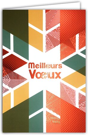 Carte meilleurs voeux bonne année étoile flocon rouge brillant avec enveloppe