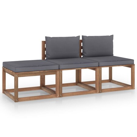 vidaXL Salon palette de jardin 3 Pièces et coussins Bois de pin imprégné