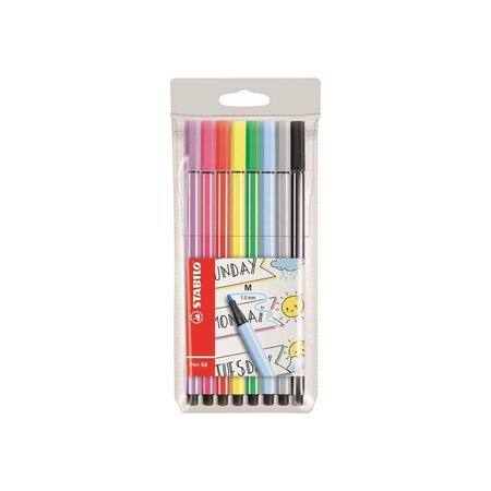 STABILO Pochette de 8 feutres Pen 68 - Encre a base d'eau - Coloris assortis