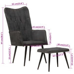 vidaXL Chaise à oreilles avec repose-pied Noir vintage Toile