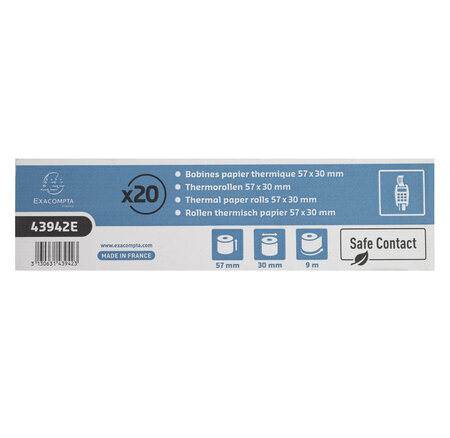 Bobine Pour Tickets De Carte Bancaire 57x30mm - 9m - 1 Pli Thermique 52g/m2 - Safe Contact. - X 120 - Exacompta