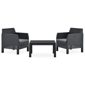 vidaXL Salon de jardin 3 Pièces avec coussins PP Rotin Anthracite