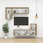 vidaXL Meuble TV mural Blanc et chêne sonoma 37x37x142 5 cm Aggloméré