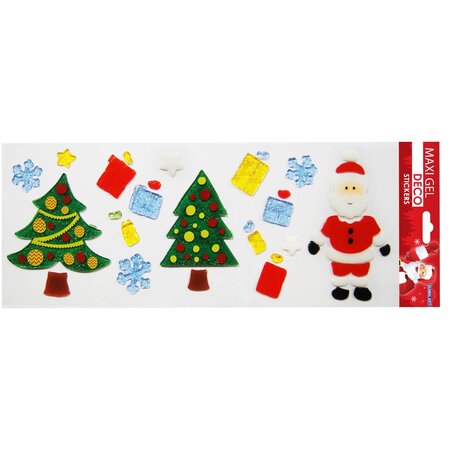 Stickers gel Noël pour fenêtres - Père Noël et Sapins