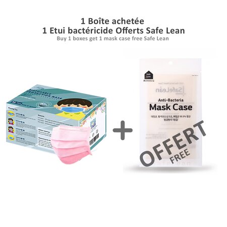 1 LOT x 50 MASQUES ENFANT ROSE FABRIQUÉ À TAÏWAN + 1 ÉTUI BACTÉRICIDE ANTIBACTÉRIEN