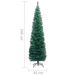 vidaXL Sapin de Noël artificiel mince avec support vert 240 cm PVC