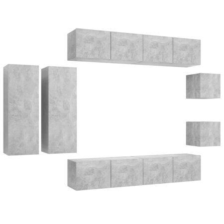vidaXL Ensemble de meuble TV 8 Pièces Gris béton Aggloméré