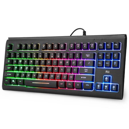 Rii rk104 clavier gamer filaire rétroéclairage clavier azerty de 2 zones compact de 87 touches pour ordinateur de bureau pour pc windows