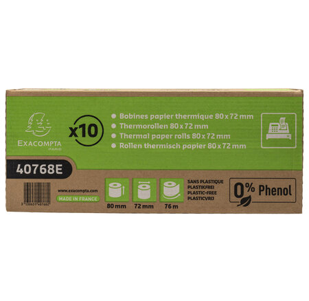 Bobine Pour Tickets De Caisse 80x72mm - 76m - 1 Pli Thermique 48g/m2 Sans Phénol Et Sans Plastique. - Blanc - X 30 - Exacompta