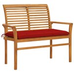 vidaXL Banc de jardin avec coussin rouge 112 cm Bois de teck massif