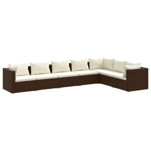 vidaXL Salon de jardin 7 Pièces avec coussins Résine tressée Marron