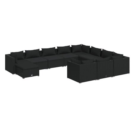 vidaXL Salon de jardin 11 Pièces avec coussins Résine tressée Noir