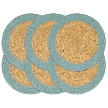 vidaXL Napperons 6 Pièces Naturel et vert 38 cm Jute et coton
