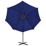 vidaXL Parasol déporté avec mât et lumières LED Bleu azur 300 cm