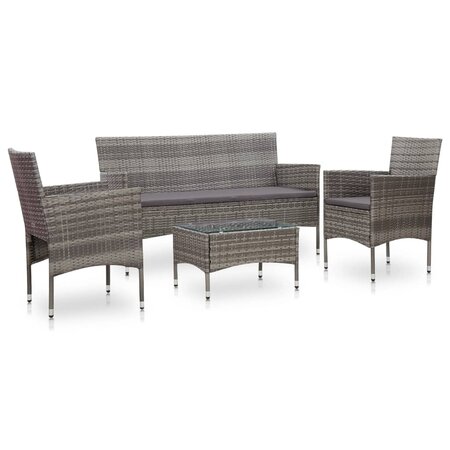 vidaXL Salon de jardin 4 Pièces avec coussins Résine tressée Gris