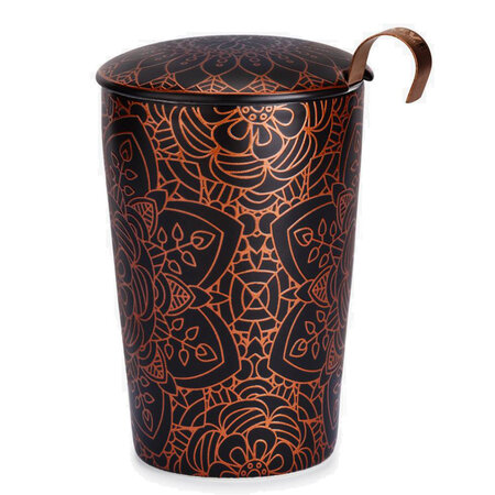 Tasse noire en porcelaine double paroi avec infuseur mandala