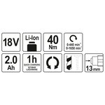 Yato perceuse avec batterie li-ion 2 0ah 18v 40nm