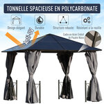 Pavillon de jardin tonnelle rigide dim. 3L x 3l x 2 63H m 4 parois latérales anti-UV grise 4 moustiquaires zippées alu polycarbonate noir