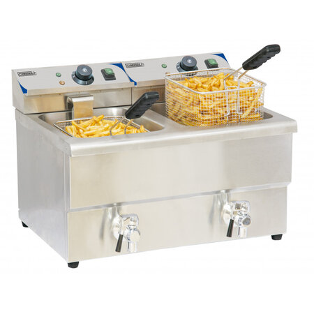 Friteuse professionnelle electrique avec robinet de vidange - 2 x 8 litres - casselin -  - 16 580x550x410mm