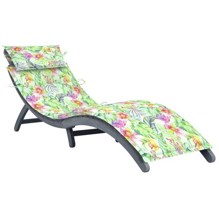 vidaXL Chaise longue avec coussin Gris Bois d'acacia solide
