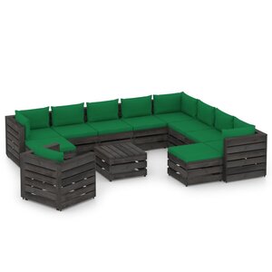 vidaXL Salon de jardin 12 Pièces avec coussins Bois imprégné de gris