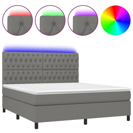 vidaXL Sommier tapissier et matelas et LED Gris foncé 180x200 cm Tissu
