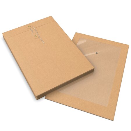 Lot de 10 enveloppes à rondelle et ficelle manille avec soufflet et fenetre panoramique 324x229
